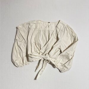Free People Cream Crop Top Size L Wrap Blouse